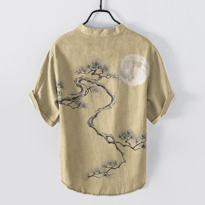 Buddha Stones Camicia da uomo a maniche corte con mezza abbottonatura, stampata su carta di cotone con motivo "Moon Pine". - image 6