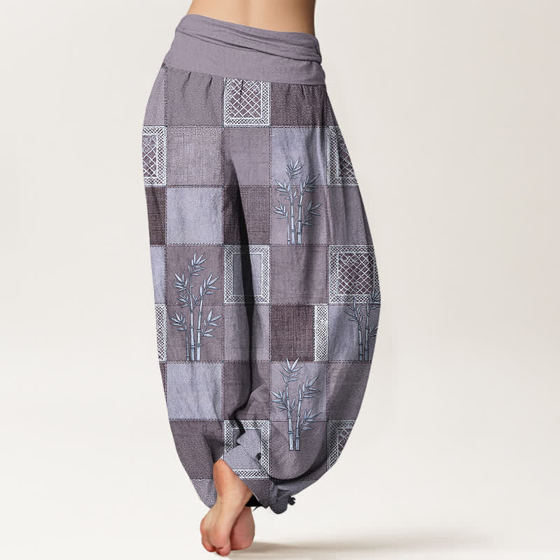Buddha Stones Pantaloni harem da donna in cotone con motivo patchwork di bambù e vita elasticizzata - image 7