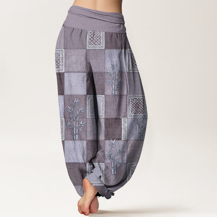 Buddha Stones Pantaloni harem da donna in cotone con motivo patchwork di bambù e vita elasticizzata - image 7