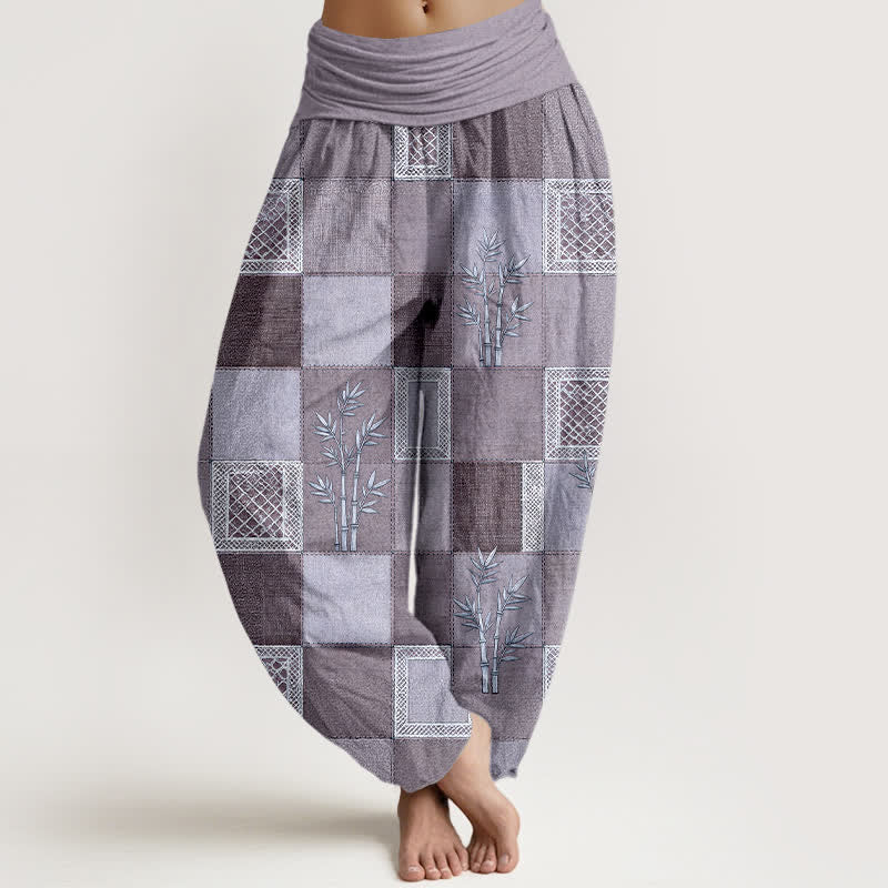 Buddha Stones Pantaloni harem da donna in cotone con motivo patchwork di bambù e vita elasticizzata - Cardo - US16, UK/AU20, EU48 (3XL) - image 5