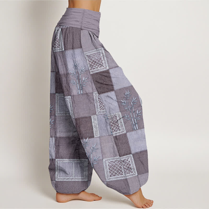 Buddha Stones Pantaloni harem da donna in cotone con motivo patchwork di bambù e vita elasticizzata - image 6