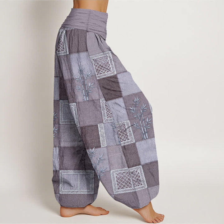Buddha Stones Pantaloni harem da donna in cotone con motivo patchwork di bambù e vita elasticizzata - image 6