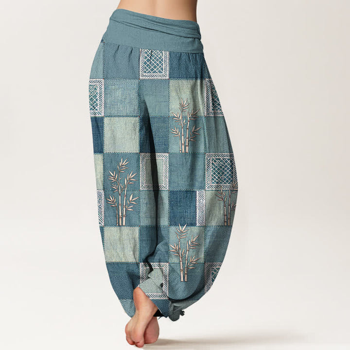 Buddha Stones Pantaloni harem da donna in cotone con motivo patchwork di bambù e vita elasticizzata - image 10