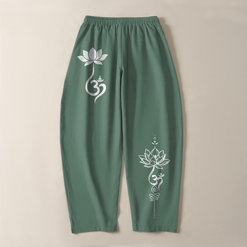 Buddha Stones Pantaloni da uomo affusolati in puro cotone con motivo Zen Om e coulisse, con tasche. - image 14