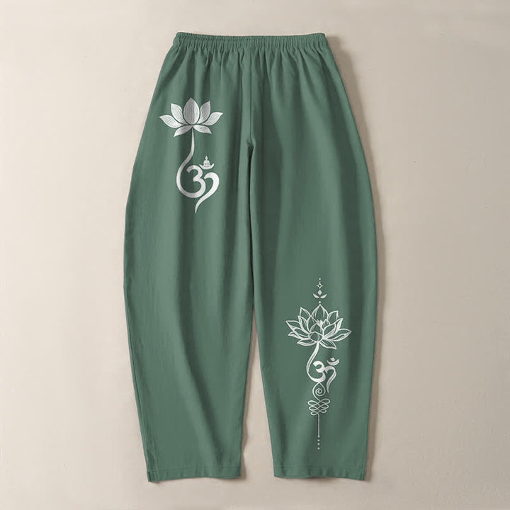 Buddha Stones Pantaloni da uomo affusolati in puro cotone con motivo Zen Om e coulisse, con tasche. - image 14