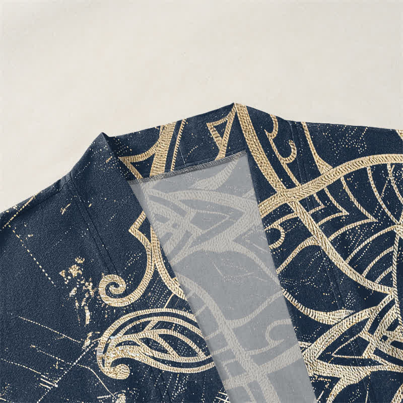 Buddha Stones Kimono da uomo in cotone effetto invecchiato con motivo mandala e apertura frontale. - image 3