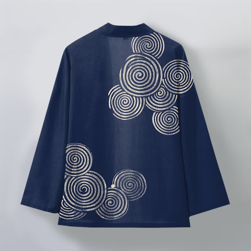 Buddha Stones Kimono da uomo in cotone con motivo a spirale concentrica e apertura frontale. - image 2