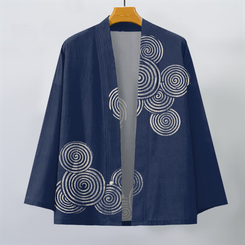Buddha Stones Kimono da uomo in cotone con motivo a spirale concentrica e apertura frontale. - image 1