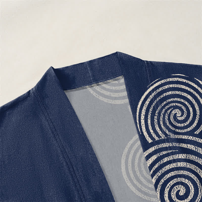 Buddha Stones Kimono da uomo in cotone con motivo a spirale concentrica e apertura frontale. - image 3