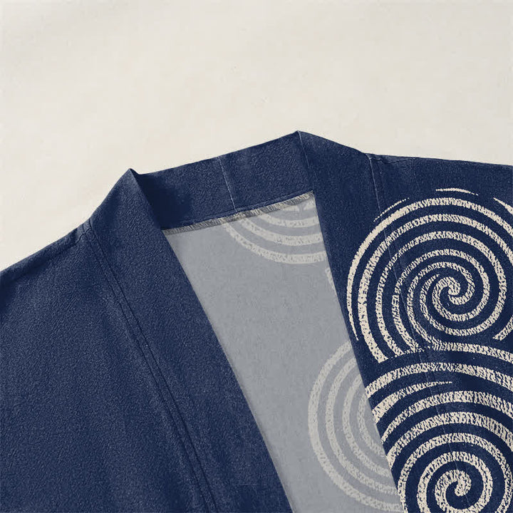Buddha Stones Kimono da uomo in cotone con motivo a spirale concentrica e apertura frontale. - image 3