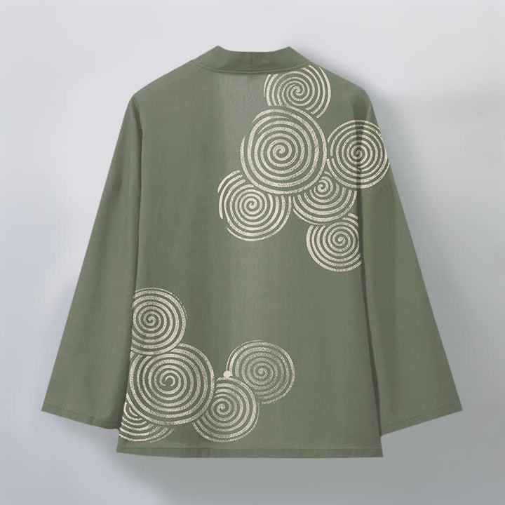 Buddha Stones Kimono da uomo in cotone con motivo a spirale concentrica e apertura frontale. - image 8
