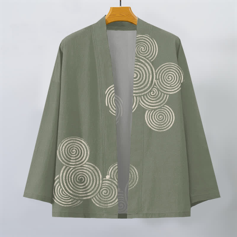 Buddha Stones Kimono da uomo in cotone con motivo a spirale concentrica e apertura frontale. - image 7