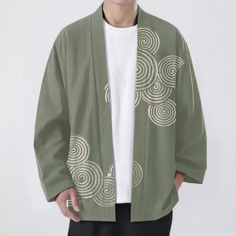Buddha Stones Kimono da uomo in cotone con motivo a spirale concentrica e apertura frontale. - Verde Mare Scuro - US/UK/AU48, EU58 (4XL) - image 6