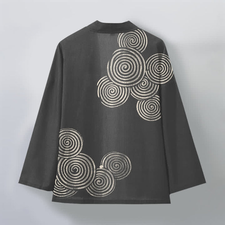 Buddha Stones Kimono da uomo in cotone con motivo a spirale concentrica e apertura frontale. - image 11
