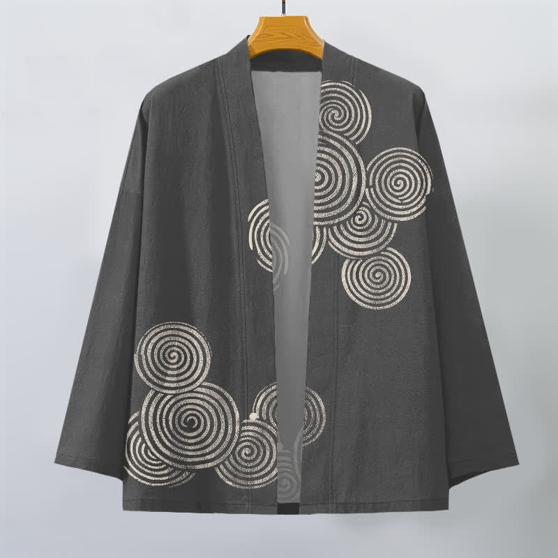 Buddha Stones Kimono da uomo in cotone con motivo a spirale concentrica e apertura frontale. - image 10
