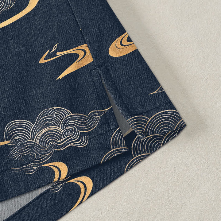 Buddha Stones Kimono da uomo in cotone con motivo nuvole dorate e apertura frontale. - image 4