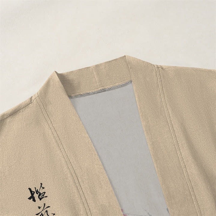 Buddha Stones Kimono da uomo in cotone rosso prugna con motivo bambù e apertura frontale - image 3