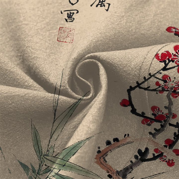 Buddha Stones Kimono da uomo in cotone rosso prugna con motivo bambù e apertura frontale - image 5