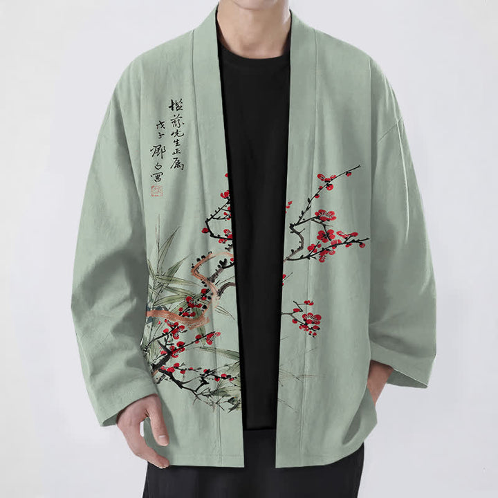 Buddha Stones Kimono da uomo in cotone rosso prugna con motivo bambù e apertura frontale - Verde Mare Scuro - US/UK/AU48, EU58 (4XL) - image 6