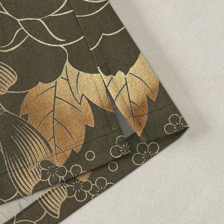 Buddha Stones Kimono da uomo in cotone con motivo floreale e carpe koi dorate, aperto sul davanti. - image 4