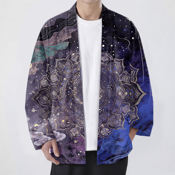 Buddha Stones Kimono da uomo in cotone con motivo mandala galattico e apertura frontale. - Indaco - US/UK/AU48, EU58 (4XL) - image 0