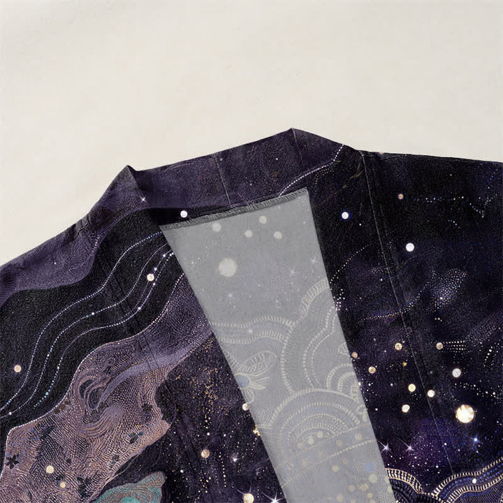 Buddha Stones Kimono da uomo in cotone con motivo mandala galattico e apertura frontale. - image 3