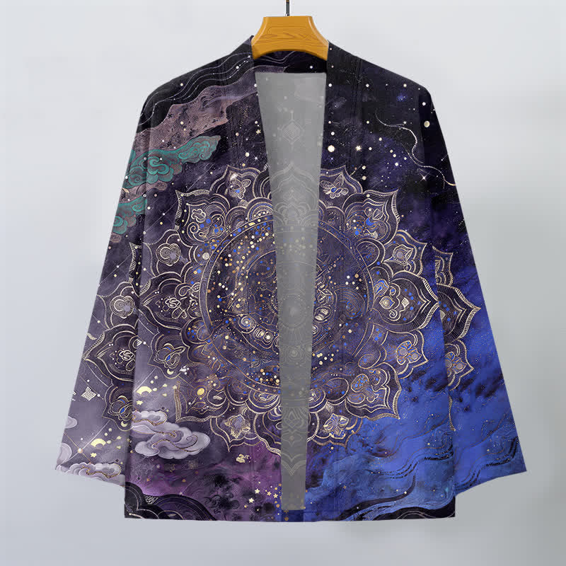 Buddha Stones Kimono da uomo in cotone con motivo mandala galattico e apertura frontale. - image 1