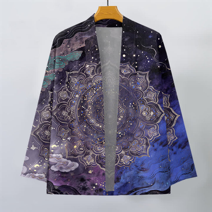 Buddha Stones Kimono da uomo in cotone con motivo mandala galattico e apertura frontale. - image 1