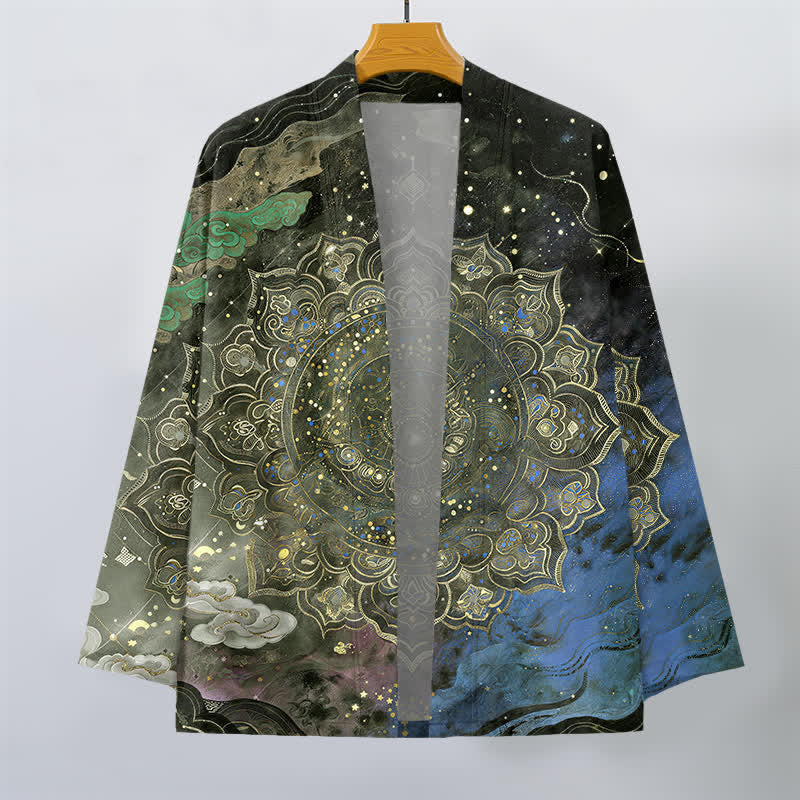 Buddha Stones Kimono da uomo in cotone con motivo mandala galattico e apertura frontale. - image 7