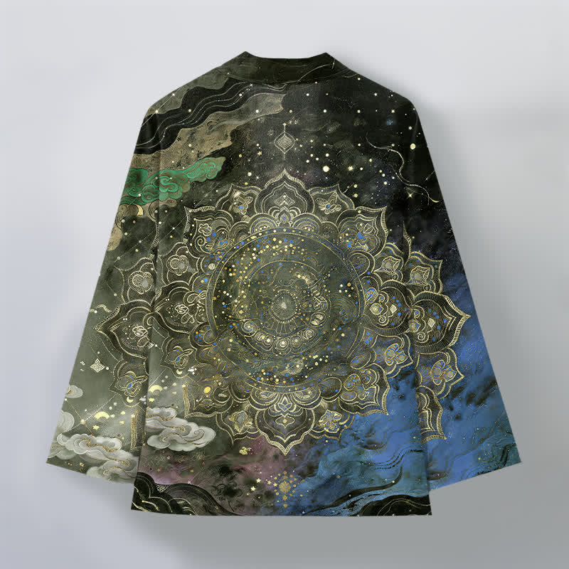 Buddha Stones Kimono da uomo in cotone con motivo mandala galattico e apertura frontale. - image 8
