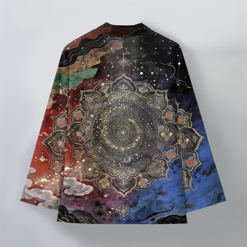 Buddha Stones Kimono da uomo in cotone con motivo mandala galattico e apertura frontale. - image 11