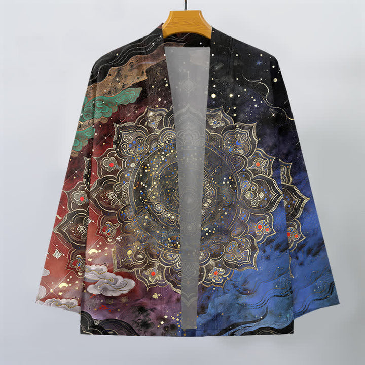 Buddha Stones Kimono da uomo in cotone con motivo mandala galattico e apertura frontale. - image 10