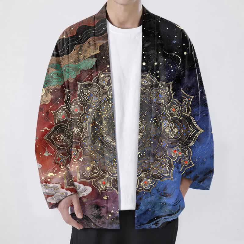 Buddha Stones Kimono da uomo in cotone con motivo mandala galattico e apertura frontale. - FireBrick - US/UK/AU48, EU58 (4XL) - image 9