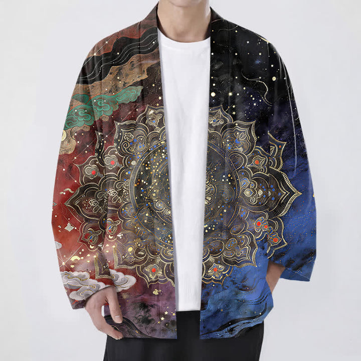 Buddha Stones Kimono da uomo in cotone con motivo mandala galattico e apertura frontale. - FireBrick - US/UK/AU48, EU58 (4XL) - image 9