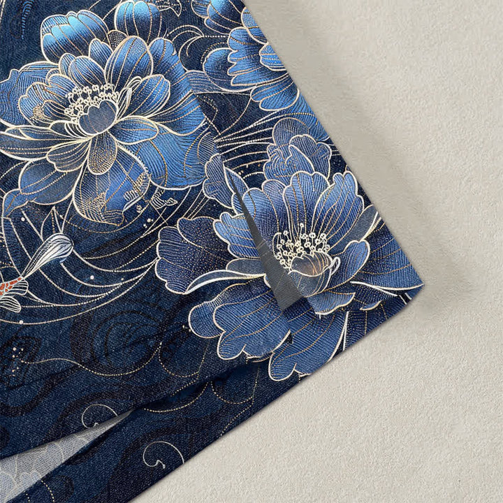 Buddha Stones Kimono da uomo in cotone con motivo a onde e koi loto, aperto sul davanti. - image 4