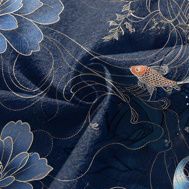 Buddha Stones Kimono da uomo in cotone con motivo a onde e koi loto, aperto sul davanti. - image 5