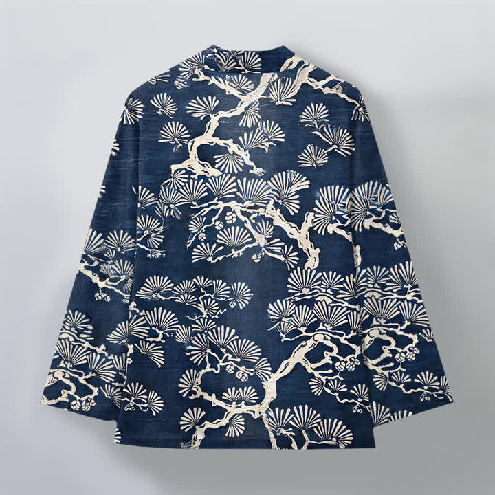 Buddha Stones Kimono da uomo con apertura frontale e motivo a ventaglio di rami di pino in cotone. - image 2