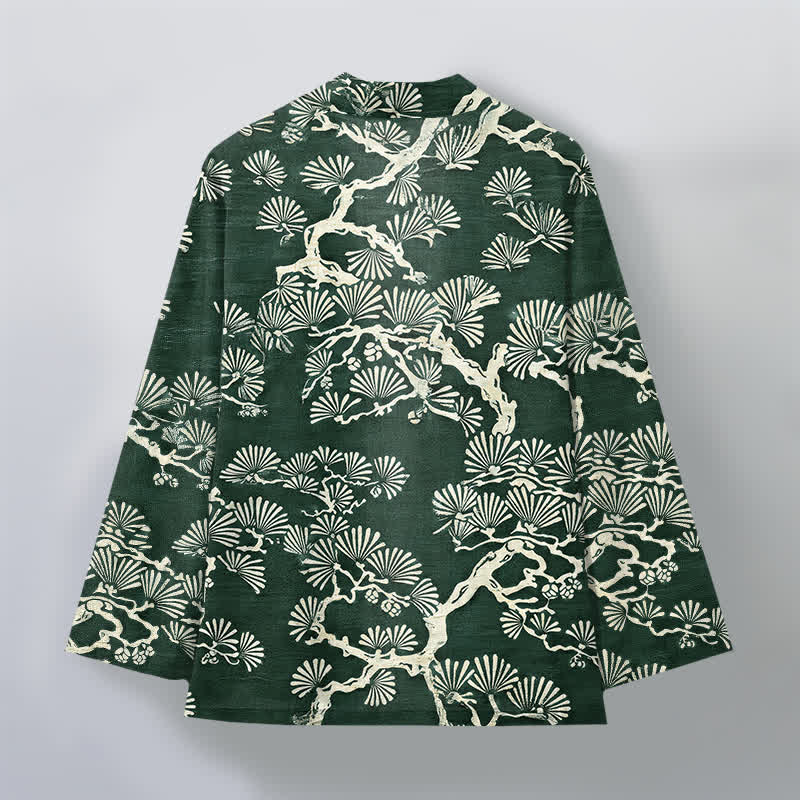 Buddha Stones Kimono da uomo con apertura frontale e motivo a ventaglio di rami di pino in cotone. - image 8