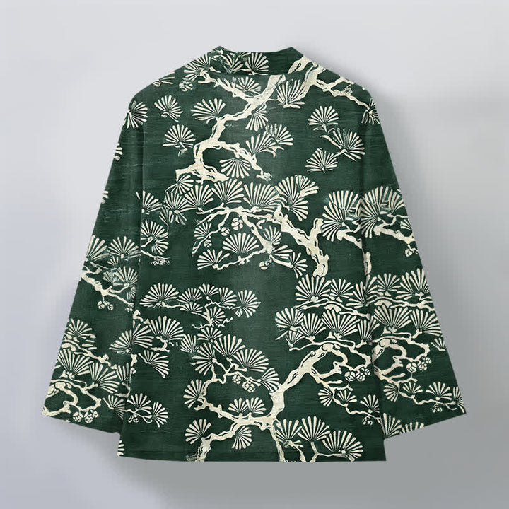 Buddha Stones Kimono da uomo con apertura frontale e motivo a ventaglio di rami di pino in cotone. - image 8