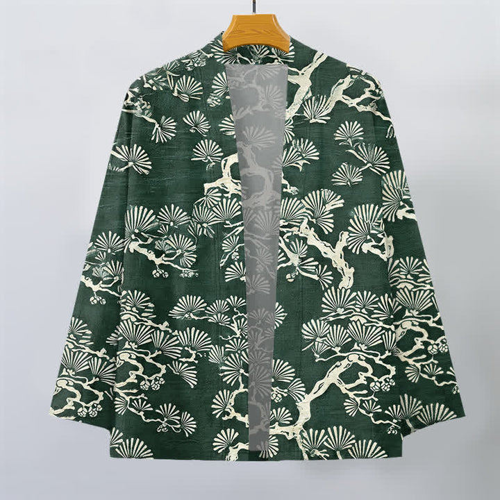 Buddha Stones Kimono da uomo con apertura frontale e motivo a ventaglio di rami di pino in cotone. - image 7