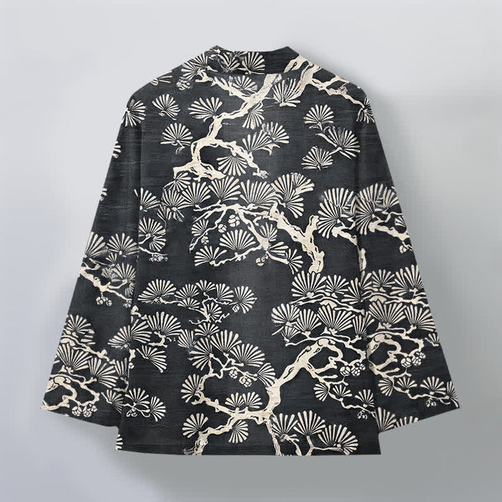 Buddha Stones Kimono da uomo con apertura frontale e motivo a ventaglio di rami di pino in cotone. - image 11