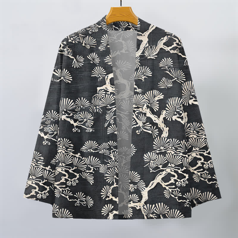 Buddha Stones Kimono da uomo con apertura frontale e motivo a ventaglio di rami di pino in cotone. - image 10