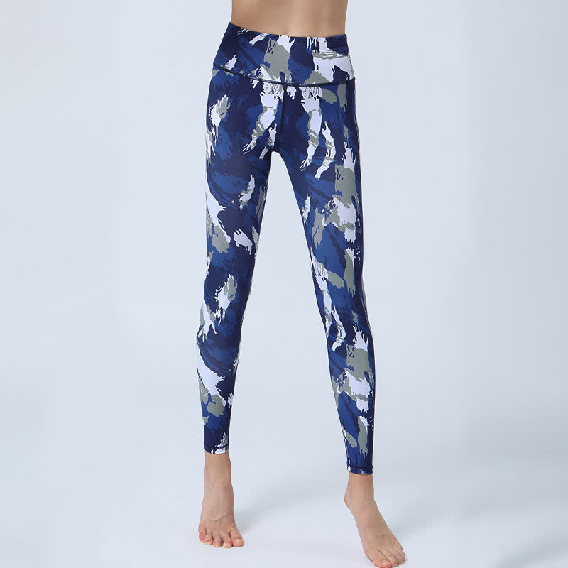 Buddha Stones Flowers Leaves Stampa Sport Fitness Yoga Leggings a vita alta Pantaloni da yoga da donna - Blu scuro Bianco - US8-10, UK/AU12-14, EU40-42 (XL) - image 1