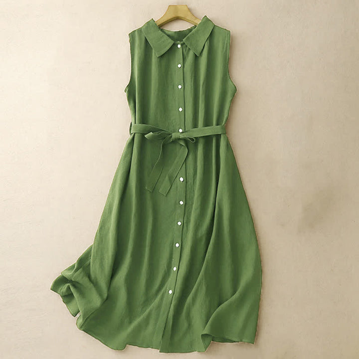 Abito midi estivo senza maniche in cotone con lacci e bottoni sul davanti, design a revers e motivo Buddha Stones. - Verde studentesco - US12, UK/AU16, EU44 (2XL) - image 8
