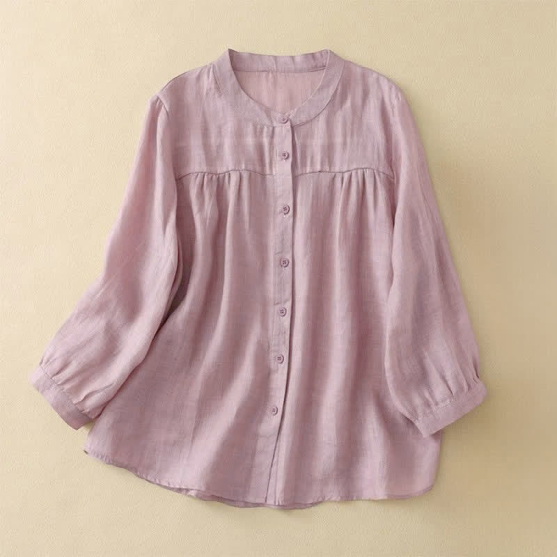 Buddha Stones Camicia da donna con maniche a tre quarti, scollo rotondo e bottoni semplici - Rosa Nebbiosa - US14, UK/AU18, EU46 (3XL) - image 10