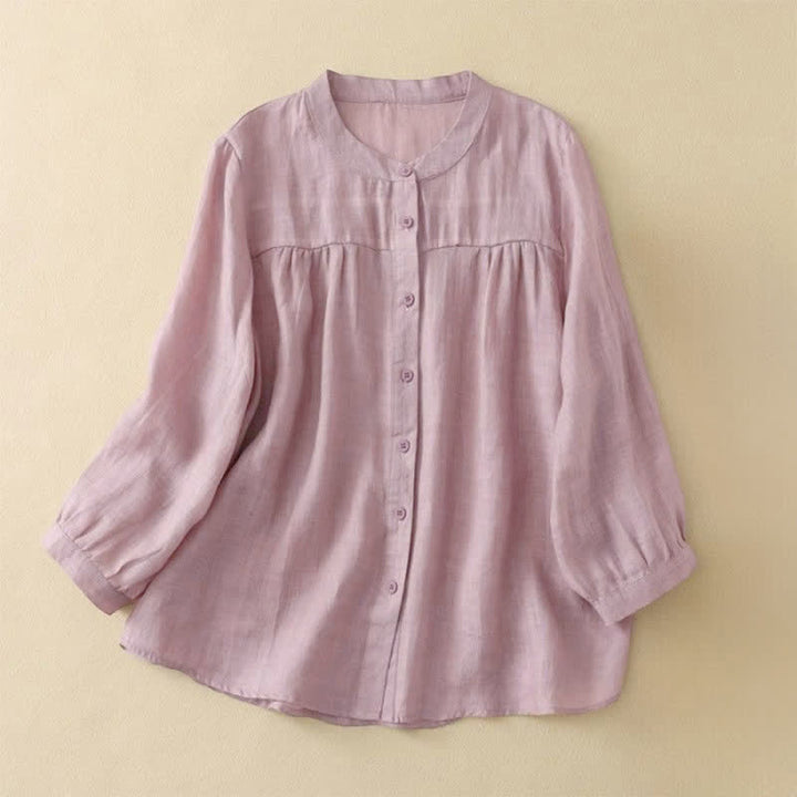 Buddha Stones Camicia da donna con maniche a tre quarti, scollo rotondo e bottoni semplici - Rosa Nebbiosa - US14, UK/AU18, EU46 (3XL) - image 10