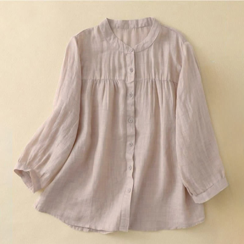 Buddha Stones Camicia da donna con maniche a tre quarti, scollo rotondo e bottoni semplici - Biscotto - US14, UK/AU18, EU46 (3XL) - image 15