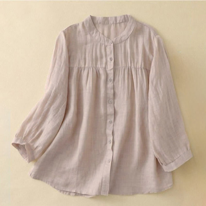 Buddha Stones Camicia da donna con maniche a tre quarti, scollo rotondo e bottoni semplici - Biscotto - US14, UK/AU18, EU46 (3XL) - image 15