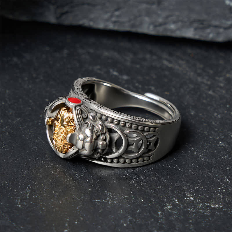 Buddha Stones Anello regolabile con spinner portafortuna cinese Pi Xiu in rame per la ricchezza. - image 0