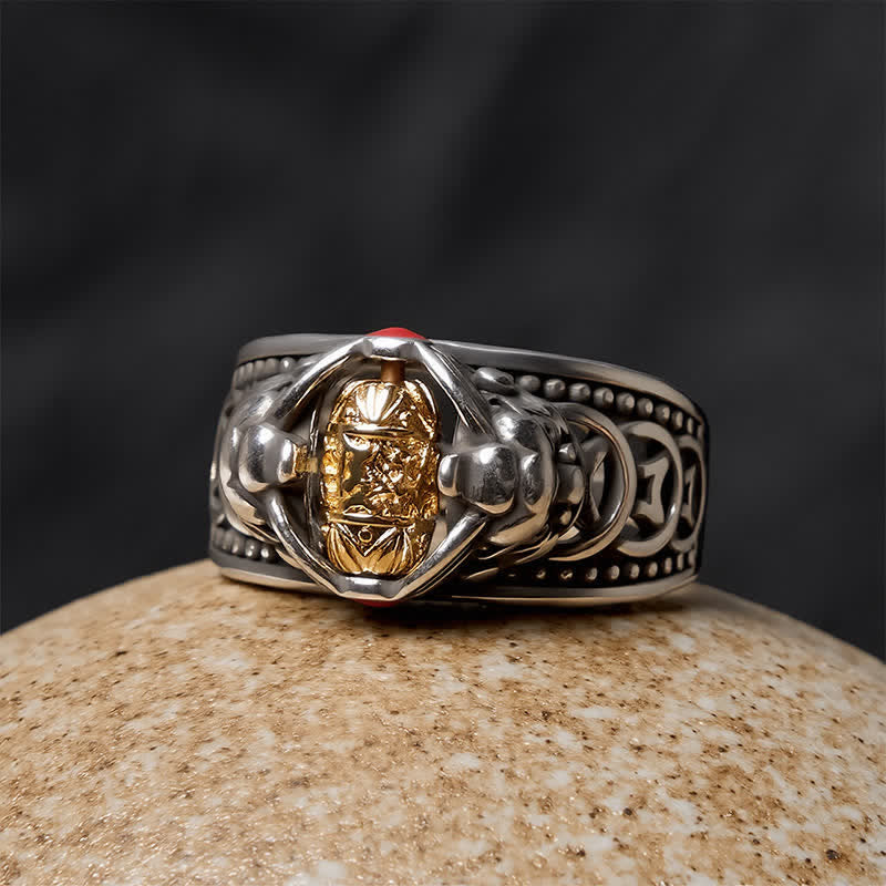 Buddha Stones Anello regolabile con spinner portafortuna cinese Pi Xiu in rame per la ricchezza. - image 3